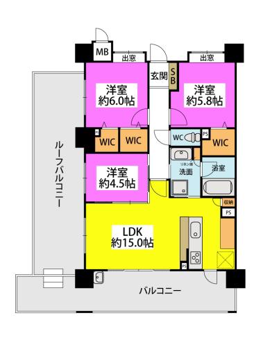 アクタス博多グランミライ(3LDK/6階)の間取り写真