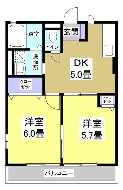 サンコートヴィラD(2DK/1階)の間取り写真