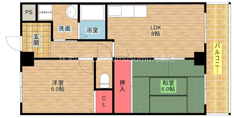 アークパル城月(2DK/5階)の間取り写真