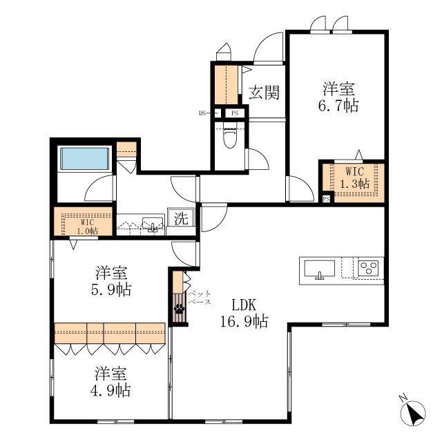 GRACE HILLS 八事(3LDK/1階)の間取り写真