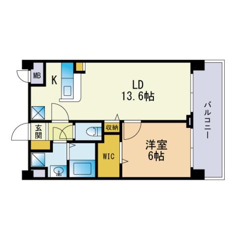 アイタス福岡(1LDK/5階)の間取り写真