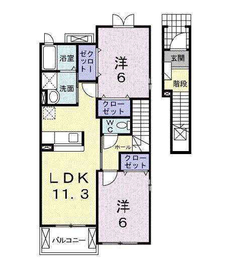 グランドールA(2LDK/2階)の間取り写真