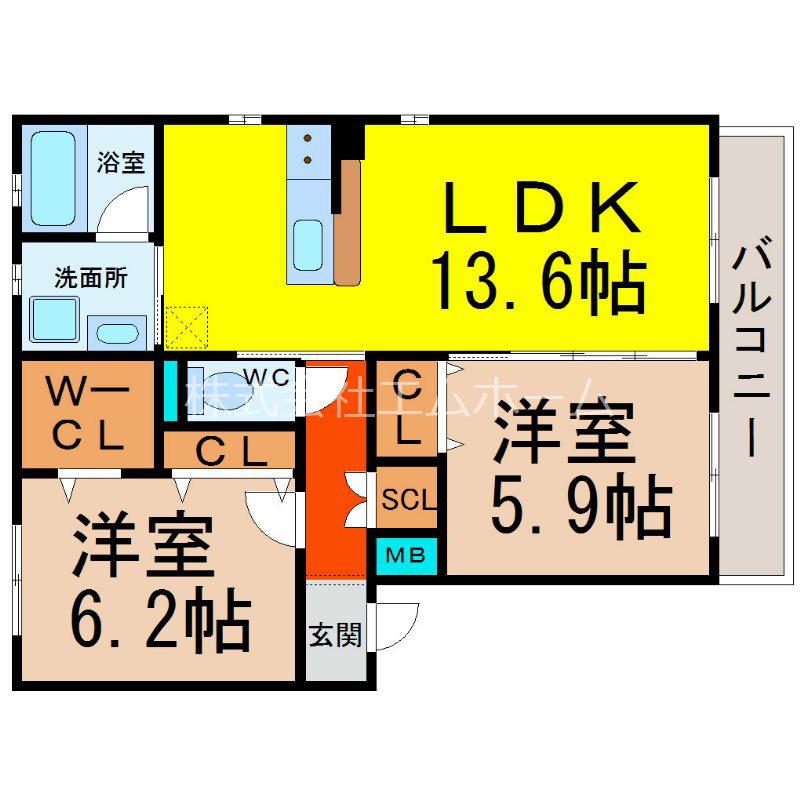 REXCIA I(2LDK/1階)の間取り写真