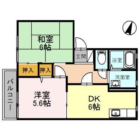 ディアス魚崎II(2DK/2階)の間取り写真