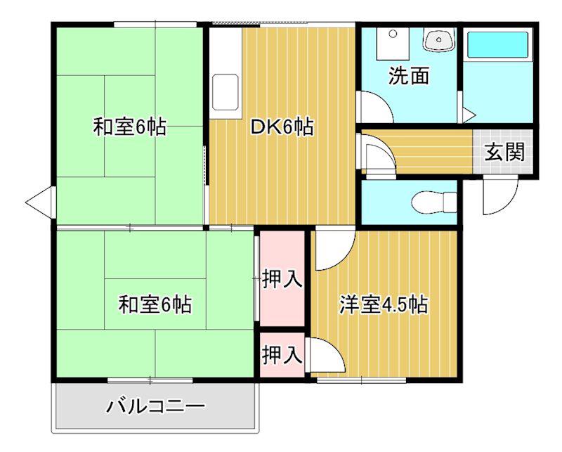 リベルテ白石D棟(3DK/1階)の間取り写真