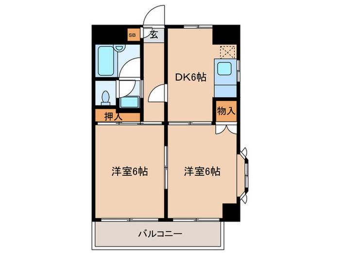 ロイヤル大和(2DK/6階)の間取り写真