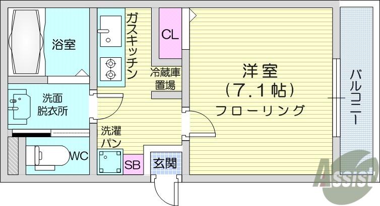 VITA FELICE北五番丁(1K/1階)の間取り写真