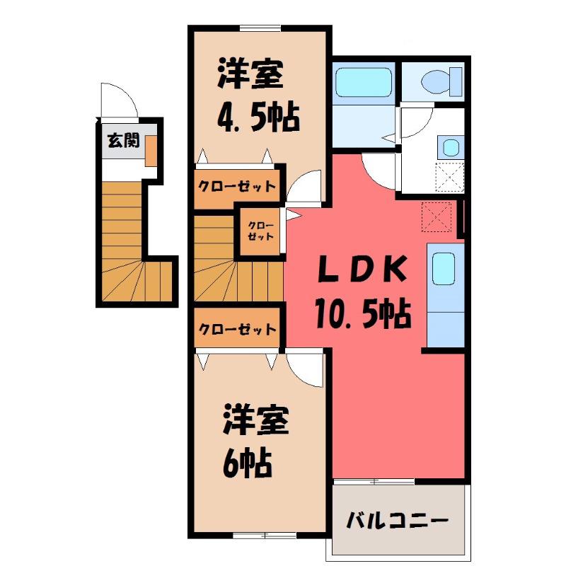 コルティーレ B(2LDK/2階)の間取り写真