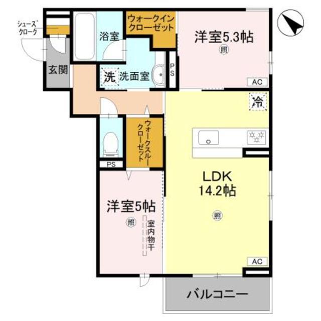 ブランノワール日根野(2LDK/2階)の間取り写真