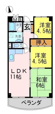 夙川グリーンタウン北棟(3LDK/6階)の間取り写真