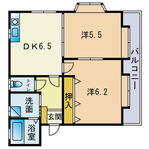 シャルマン西新(2DK/1階)の間取り写真