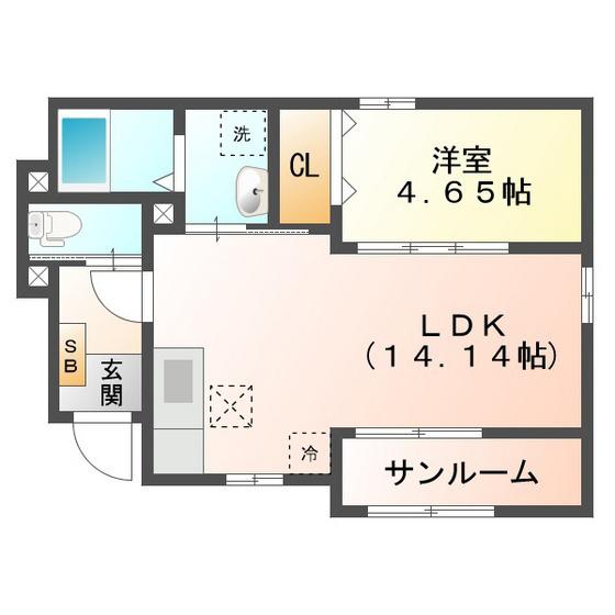 フランドール A棟(1LDK/1階)の間取り写真