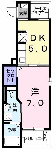 カルフール(1DK/2階)の間取り写真