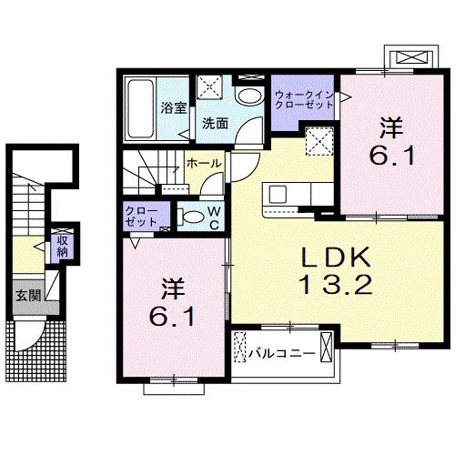 ラ ヴェローナ(2LDK/2階)の間取り写真