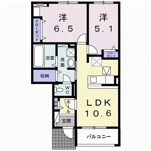 バーレイ(2LDK/1階)の間取り写真
