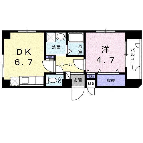 ソレイユN(1DK/4階)の間取り写真