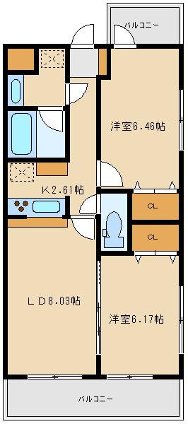 エトワール光(2LDK/3階)の間取り写真