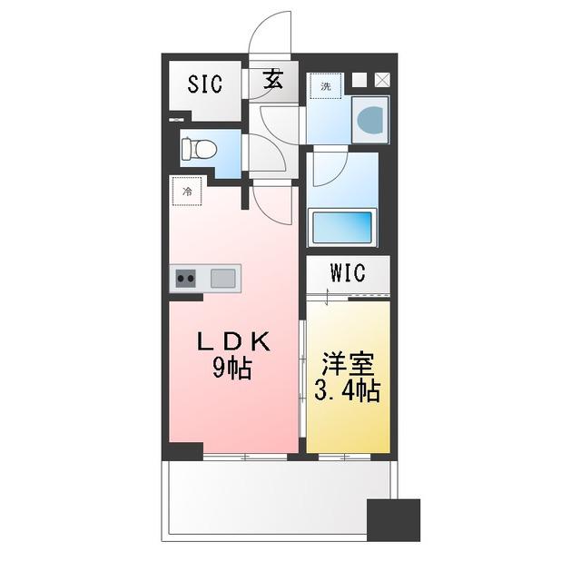 ネベル横浜関内(1LDK/8階)の間取り写真