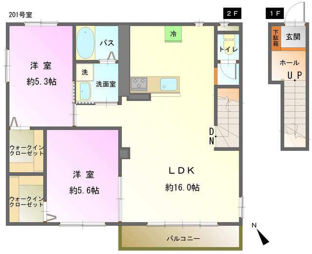 SILKY HEIM B棟(2LDK/2階)の間取り写真