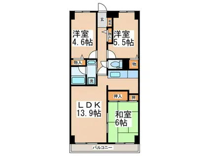 ビューハイツ高山(3LDK/4階)の間取り写真