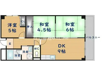 リープハーベン八尾木(3LDK/5階)の間取り写真