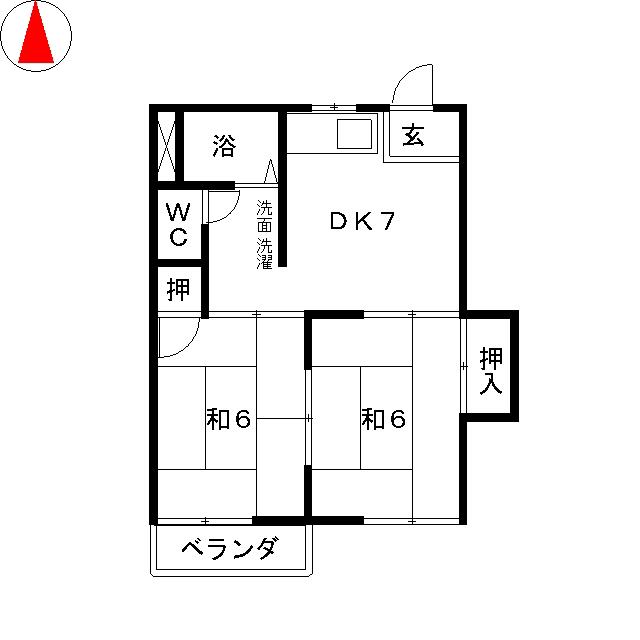 コーポ宮田B(2DK/2階)の間取り写真