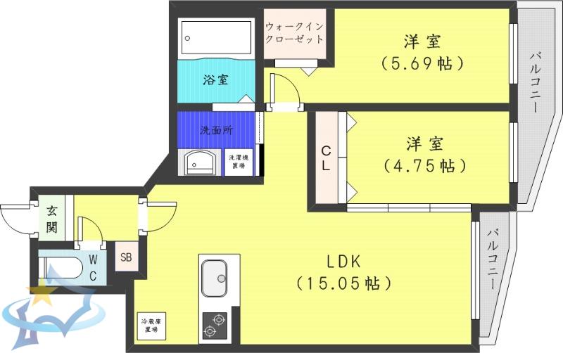 DIORE RESIDENCE SAPPORO(2LDK/1階)の間取り写真