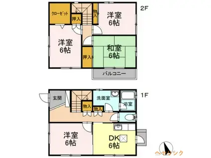 サンヒルズ大針 B棟(4DK/2階)の間取り写真