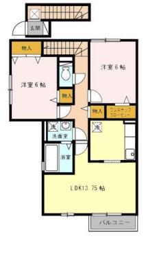 グランピーノ平松 B棟(2LDK/2階)の間取り写真