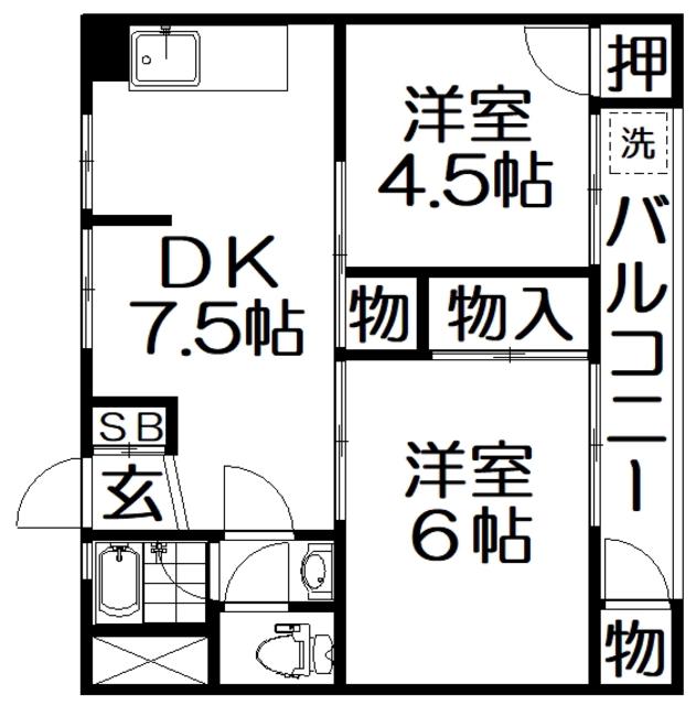 塚本マンション(2DK/3階)の間取り写真