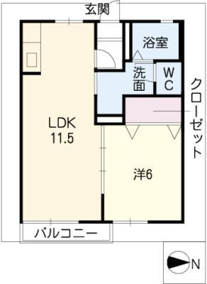 フレグランス野田A棟(1LDK/2階)の間取り写真