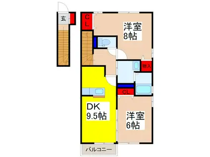 ROYAL GARDENN KANAII(2DK/2階)の間取り写真