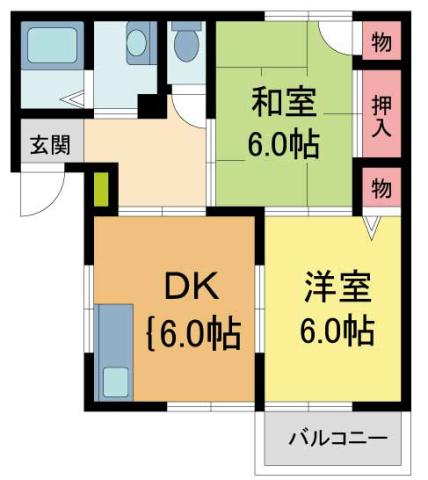 ドミール伏原(2DK/2階)の間取り写真