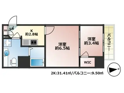 S-FORT西宮(1DK/6階)の間取り写真