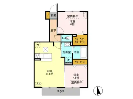エレンシア A(2LDK/1階)の間取り写真