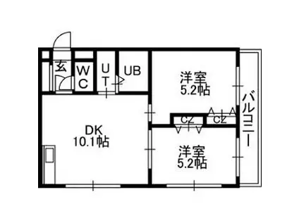 ビッグバーンズマンション八軒III BIG BURNS MS 3(2LDK/4階)の間取り写真