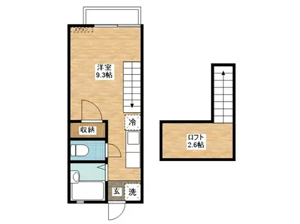 スカイハイツ(ワンルーム/2階)の間取り写真