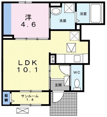 ピアチェーレ(1LDK/1階)の間取り写真