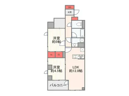 クレヴィア新宿中落合 ウエスト(2LDK/5階)の間取り写真