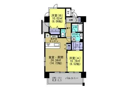 メトロメゾン太子堂(2LDK/6階)の間取り写真