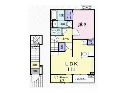 カレント・スクエア(1LDK/2階)の間取り写真