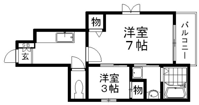 サンライズ統山(1SK/1階)の間取り写真