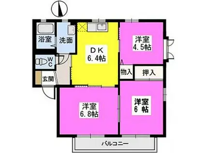 グリーンパーク野中(3DK/1階)の間取り写真