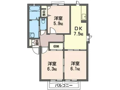 ジュネスタカザワIV(3DK/2階)の間取り写真