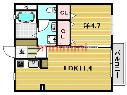 シャーメゾン北春日丘A棟(1LDK/2階)の間取り写真