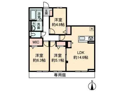 HEIM MAISON 庄内通駅東 C棟(3LDK/1階)の間取り写真