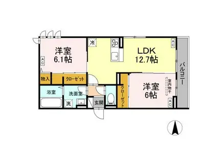 D-ROOM七曲II(2LDK/3階)の間取り写真