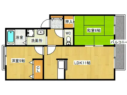 新栄プロパティ恩智III 旧パークハイツたつみ(2LDK/2階)の間取り写真