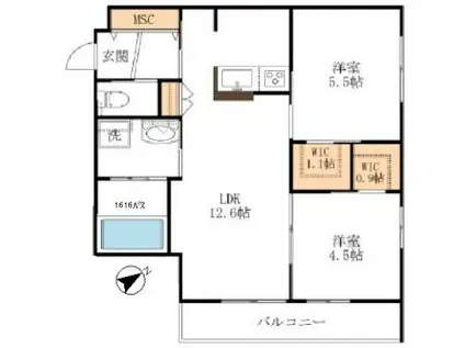 GRACE COURT東棟(2LDK/2階)の間取り写真