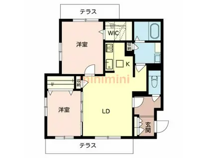 第12レジデンスオクノ藤が丘(2LDK/1階)の間取り写真